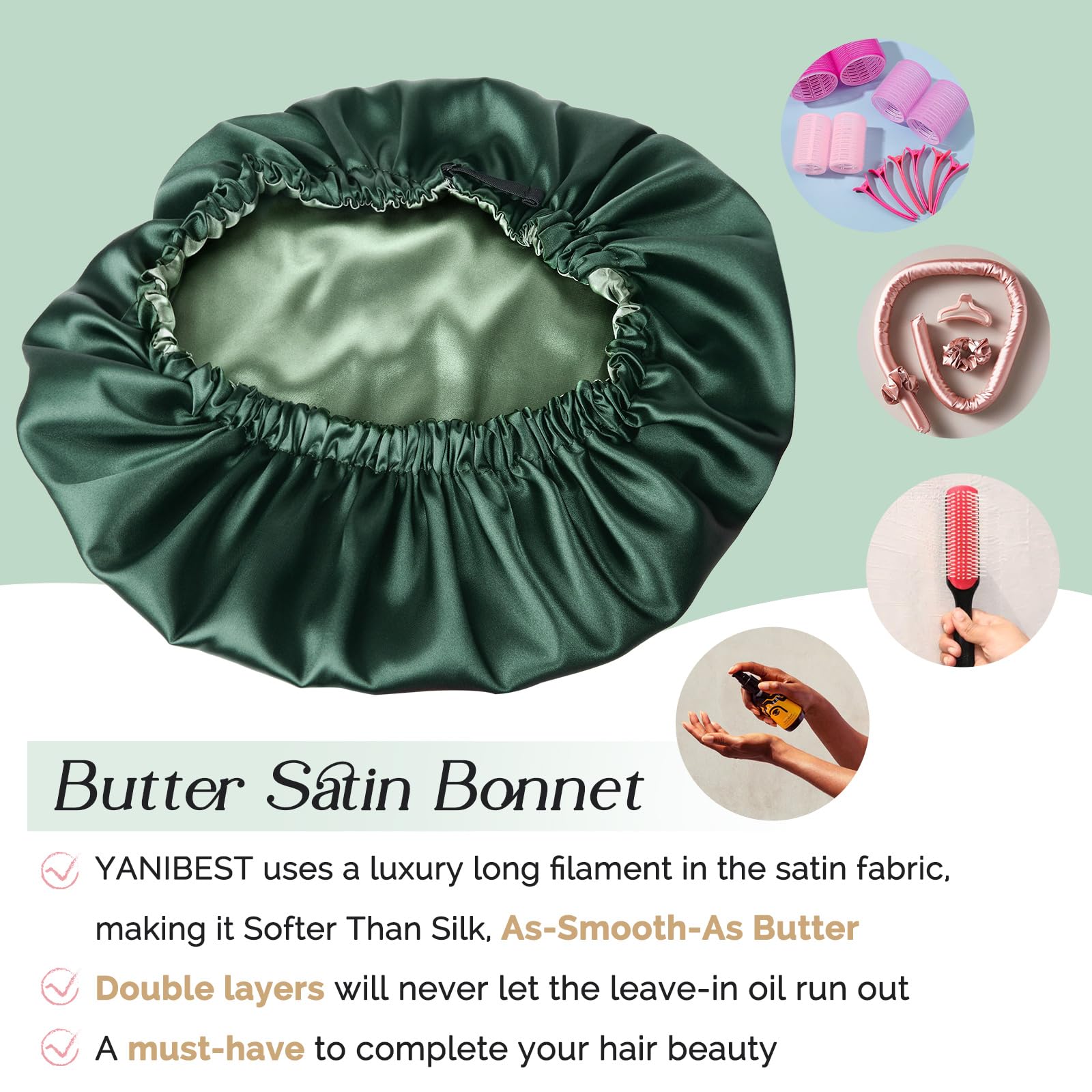 YANIBEST Satin Bonnet Silk Bonnet Hair Bonnet for Sleeping Hair Bonnets for Women Curly Natural Hair