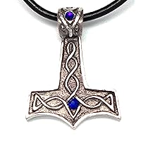 Pewter Thor's Hammer with 2 Swarovski Crystals for Birthday on Leather Necklace