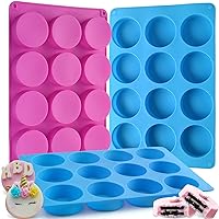 3 PCS Oreo Molds Silicone Chocolate Covered Cookie Molds 12-Cavity Round Silicone Baking Molds for Cake, Candy, Pudding, Mini Soap (2 Blue + 1 Rose Red)
