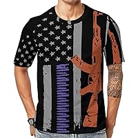 USA Gun Flag Basic Men's T-Shirts Breathable Round Neck Blouse Tee Top Running Hiking Gym