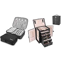 Travel Jewelry Case Organizer Bag Bundle with 6 Layers Large Jewelry Organizer Box