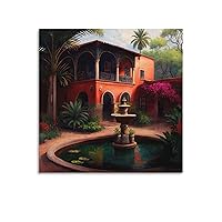 Mexican And Latin Art Posters Spanish Colonial House Mexican Art Vintage Canvas Paiting Wall Art PosCanvas Painting Posters And Prints Wall Art Pictures for Living Room Bedroom Decor 12x12inch(30x30c