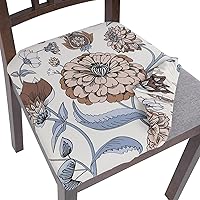 SearchI Seat Covers for Dining Room Chairs Stretch Printed Chair Seat Covers Set of 4, Removable Washable Upholstered Chair Seat Protector Cushion Slipcovers for Kitchen, Office(Brown Flower)