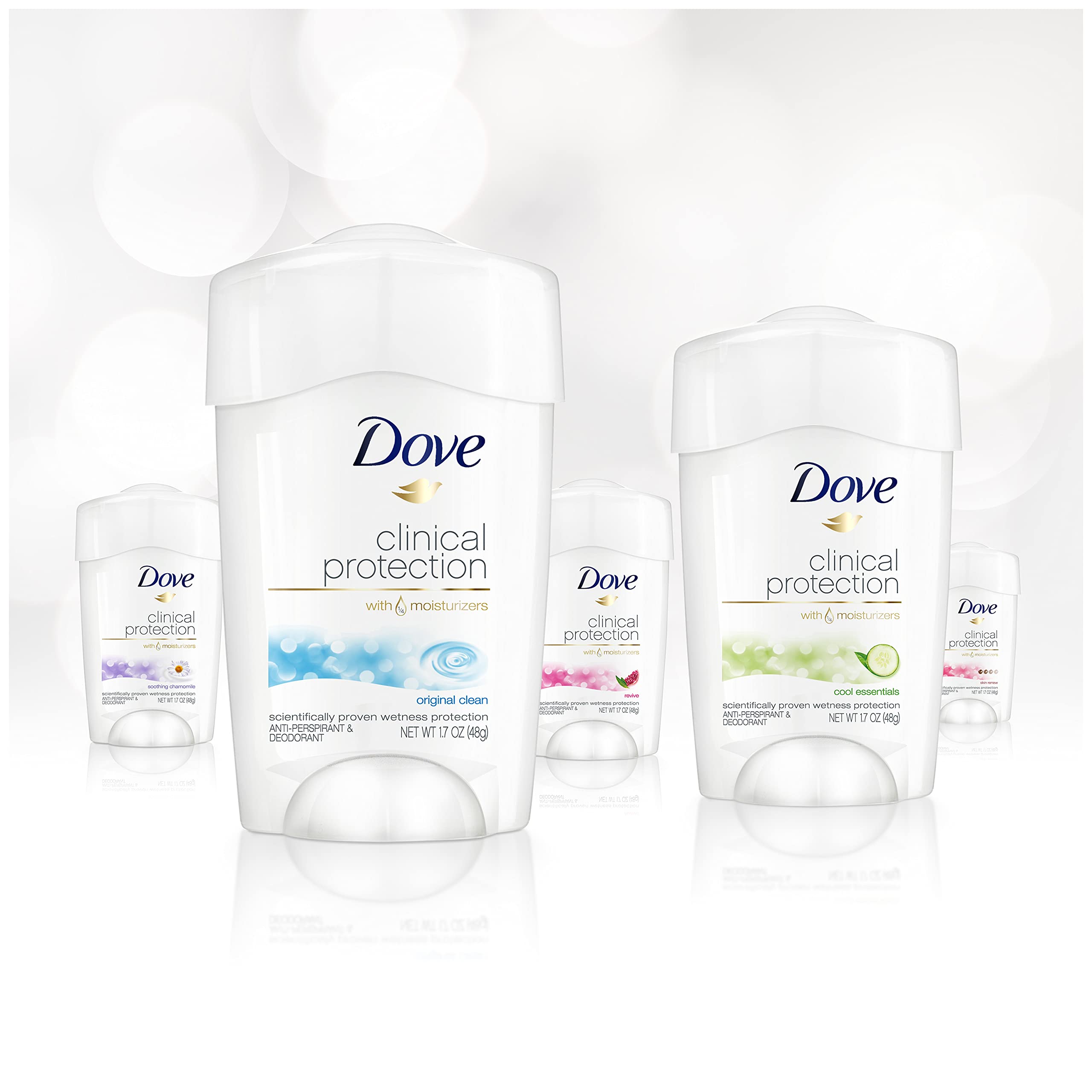 Dove Clinical Protection Antiperspirant Deodorant For Sweat and Odor Protection Original Clean Antiperspirant For Women Made With 1/4 Moisturizers 1.7 oz