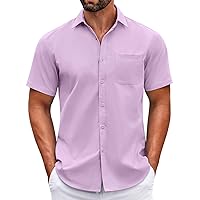 COOFANDY Mens Short Sleeve Casual Button Down Shirts Summer Untucked Dress Shirts with Pocket