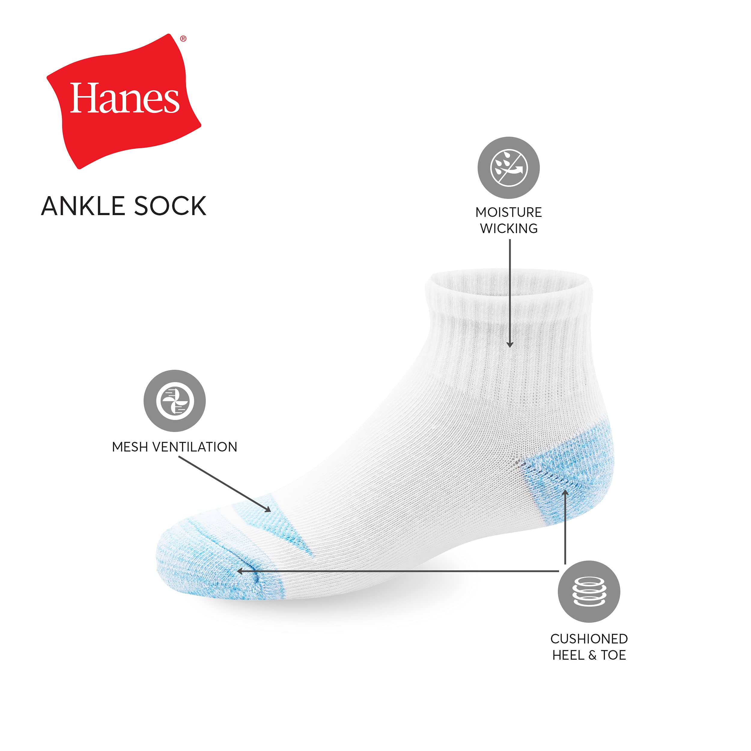 Hanes girls Cool Comfort Ankle Socks, 12-pair Pack fashion liner socks, Assorted, Medium US