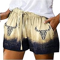 Womens Drawstring Sweat Shorts, Vintage Print Short Pants High Waist Casual Summer Shorts Loose Lounge Pants Hot Pant