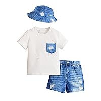 Floerns Toddler Boy's 3 Piece Outfits Short Sleeve Tee Shirts Track Shorts with Hat Sets
