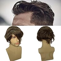 Toupee for Men 100% European human hair 8x10 inch Hairpiece for Man 0.02-0.03mm Ultra Thin Skin PU Base Hair Replacement Systems All V-looped Mens Toupee (10x8INCH, 4 Medium Brown Color)