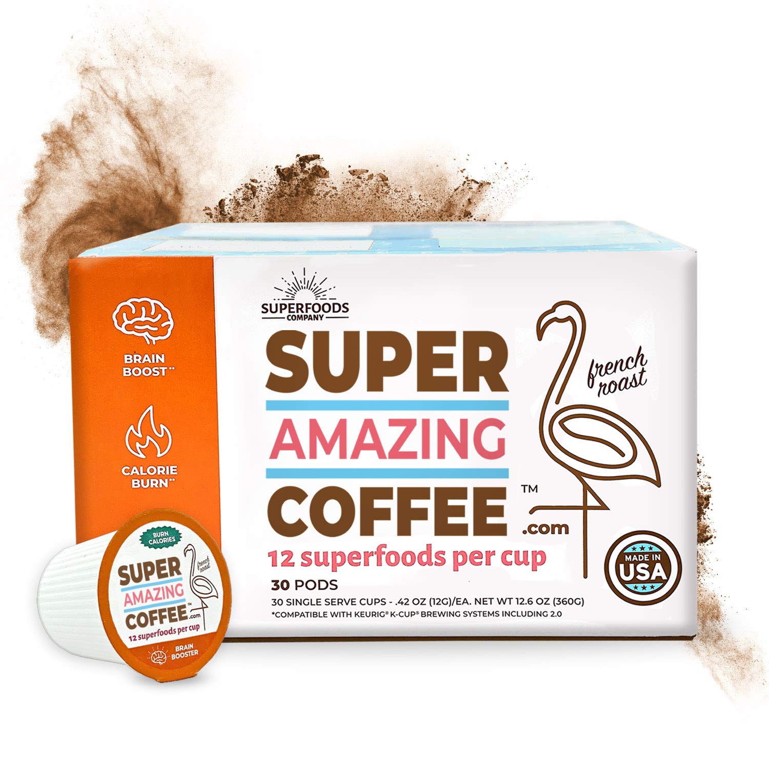 Super Amazing Coffee Ultimate Weight Loss, Brain Boost, French Roast Coffee Pods with Cocoa, 12 Natural Superfoods, Gluten Free, Non-GMO, Sugar Fre...