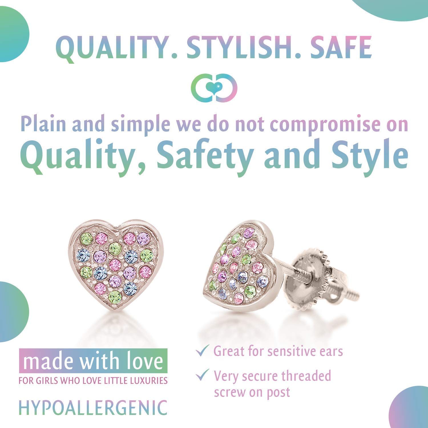 925 Sterling Silver with a 7mm White Gold Tone Heart Screwback Children's Earrings