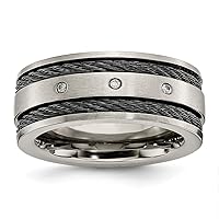 Titanium Brushed Engravable Black Cable and Diamonds 10mm Band Ring Jewelry for Women - Ring Size Options: 10 10.5 11 11.5 12 12.5 13 8 8.5 9 9.5