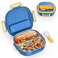 Stainless Steel Bento Box for Kids - 3-Compartment Design - Complete Lunch Set with Portable Cutlery - Ideal for Children Aged 10 & Under - Dishwasher Safe & BPA-Free(Blue)