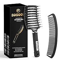 Hair Brush, Upgraded Boar Bristle Detangling Brush for Fast Blow Drying, Curved Vented Styling Hairbrushes with Ultra-soft Bristles for All Hair Types for Men Women Kids Wet & Dry Hair