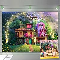 Magic Flowers House Backdrop Fairy Buttfly Woodland Background for Birthday Party Supplies Kids Movie Scene for Girls Madrigal Family Happy Birthday Background Decorations (7X5FT)
