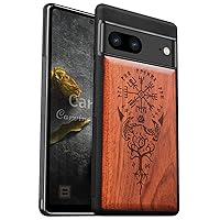 Carveit Wood Case for Pixel 7 Case [Natural Wood & Black Soft TPU] Shockproof Protective Cover Unique & Classy Wooden Case Compatible with Google Pixel 7 Case (Viking Vegvisir-Rosewood)