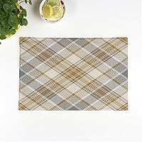 Set of 4 Placemats Beige Pattern Platinum Gold Tartan Diagonal Gray Plaid Abstract 12.5x17 Inch Non-Slip Washable Place Mats for Dinner Parties Decor Kitchen Table