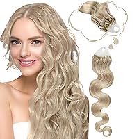 Moresoo 24 Inch Micro Link Hair Extensions Highlight Ash Blonde #18 With Bleach Blonde Microlink Hair Extensions Human Hair Body Wave Micro Loop Hair Extensions 50S 50G 1G/S