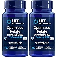 Optimized Folate (L-Methylfolate) 1700 mcg DFE, 180 Veg Tablets (Pack of 2)