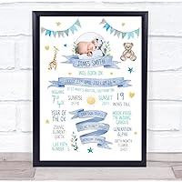 The Card Zoo Blue Photo New Baby Birth Details Nursery Christening Keepsake Gift Print