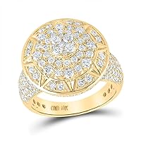 The Diamond Deal 10kt Yellow Gold Mens Round Diamond Starburst Cluster Ring 2-3/4 Cttw