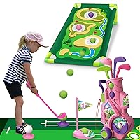 Toddler Golf Set, Upgraded Kids Golf Clubs with Golf Board, Putting Mat, 8 Balls, 4 Golf Clubs and Golf Cart, Indoor and Outdoor Sports Toys Birthday Gifts for Girls Aged 2 3 4 5 Year Old (Pink)