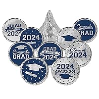 Graduation Stickers for Chocolate Kisses Candy - Class of 2024 Stickers - Graduation Party Decorations - 180 Count (Blue and Silver)