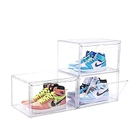 Attelite Clear Shoe Box Storage Containers,Set of 3,XX-Large Plastic Shoe Box with Magnetic Side Open Door, Shoe Organizer Box Stackable for Display Sneakers,Fit Up to US Size 14