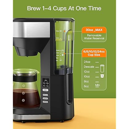 Hot and Iced Coffee Maker for K Cups and Ground Coffee, 4-5 Cups Coffee Maker and Single-serve Brewers, with 30Oz Removable Water Reservoir, 6 to 24Oz Cup Size, Pot and Tumbler Not Included, Black