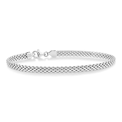 Miabella 925 Sterling Silver Italian 4mm Mesh Link Chain Bracelet for Women Teen Girls, Made in Italy