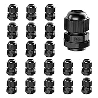 Cable Gland 20 Pack PG9 Waterproof Adjustable 4-8mm Nylon Cable Glands Joints With Gaskets, Black(PG9)