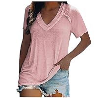 Women's Short Sleeve T Shirts V Neck Casual Summer Tops Loose Fit Tunic Top Cute Dandelion Graphic Tee Shirts C-Pink