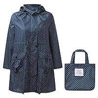 Women Waterproof Rain Coat Fashion Long Raincoats Packable Outdoor Hooded Windbreaker Lightweight Adjustable Waist