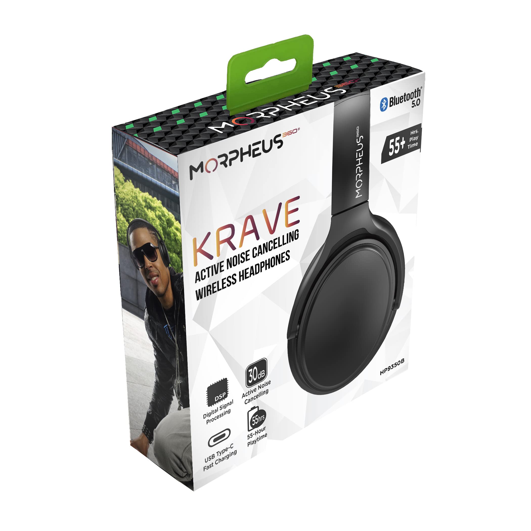 Morpheus 360 Krave ANC Wireless Noise Cancelling Headphones - Bluetooth 5.0 Headset w/Microphone - HP9350B.