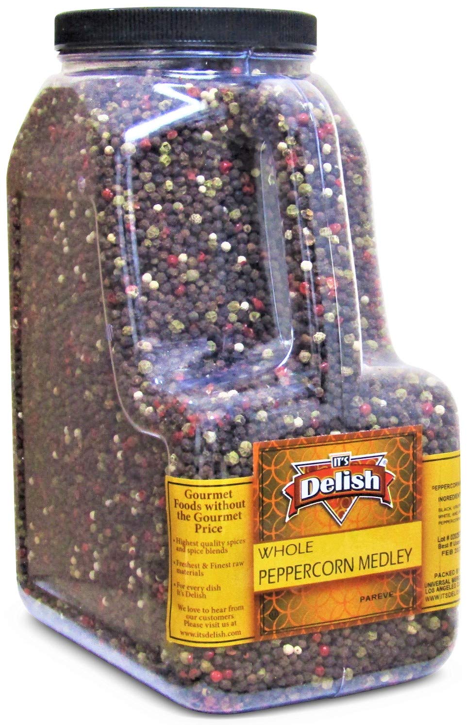 Whole Peppercorn Medley by It's Delish – 6 LBS Gallon Size Jug with Handle – Whole Black, Green, White & Pink Peppercorn Blend - Dried Multicol...