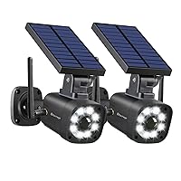 Techage SL669, Solar Battery Powered, Fake Security Camera, Dummy Cameras, Motion-Activated Floodlights, Realistic Look, Easy to Install, IP66 Waterproof, Warning Sticker Included, Pack of 2(Black)