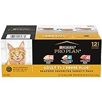 Purina Pro Plan Grain Free Senior Wet Cat Food Variety Pack Pate, SENIOR Seafood Favorites - (2 Packs of 12) 3 oz. Cans