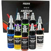 Pixiss Air Brush Painting Set - 10 Colors of Acrylic Paint for Airbrush Kit with Airbrush Cleaner Kit With Brush Cleaner Solution -Acrylic Airbrush Paint Set for Model Paint Kit