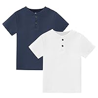 XMWEALTHY Baby Boys' Toddler 2-Pack Waffle Short Sleeve Henley Shirts