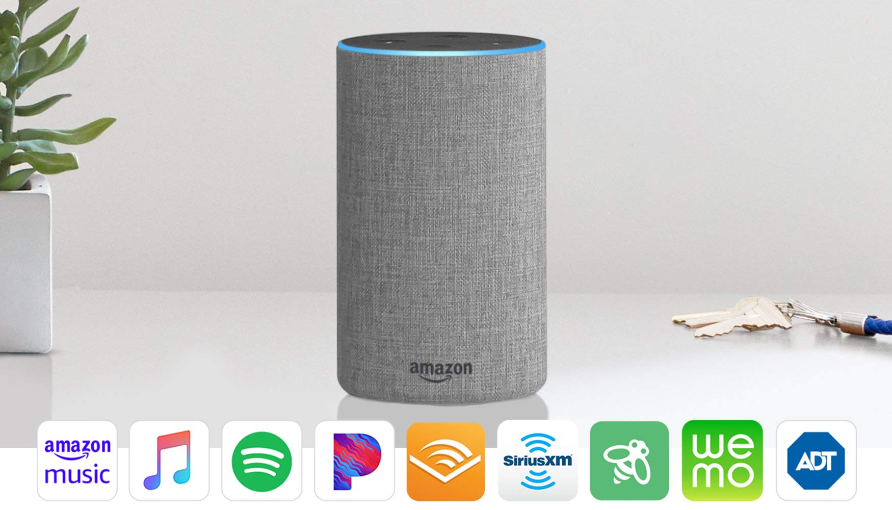 Echo (2nd Generation) - Smart speaker with Alexa and Dolby processing - Heather Gray Fabric