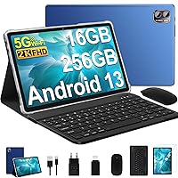 Tablet Android 13 2K Screen Tablet 10.36 Inch, Tablet 16GB RAM + 256GB ROM + TF 1TB / 2000 x 1200 Pixels / 5G WiFi / 8600 mAh / 5MP + 13MP,Tablet with Mouse and Keyboard Blue