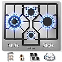 Gas Cooktop 24 Inch, Maharlika Gas Stove Top Built-in 4 Burners Stainless Steel Total 30,892 BTU, 24 Inch NG/LPG Convertible Propane Cooktops Dual Fuel, RV Stove Top with Thermocouple Protect