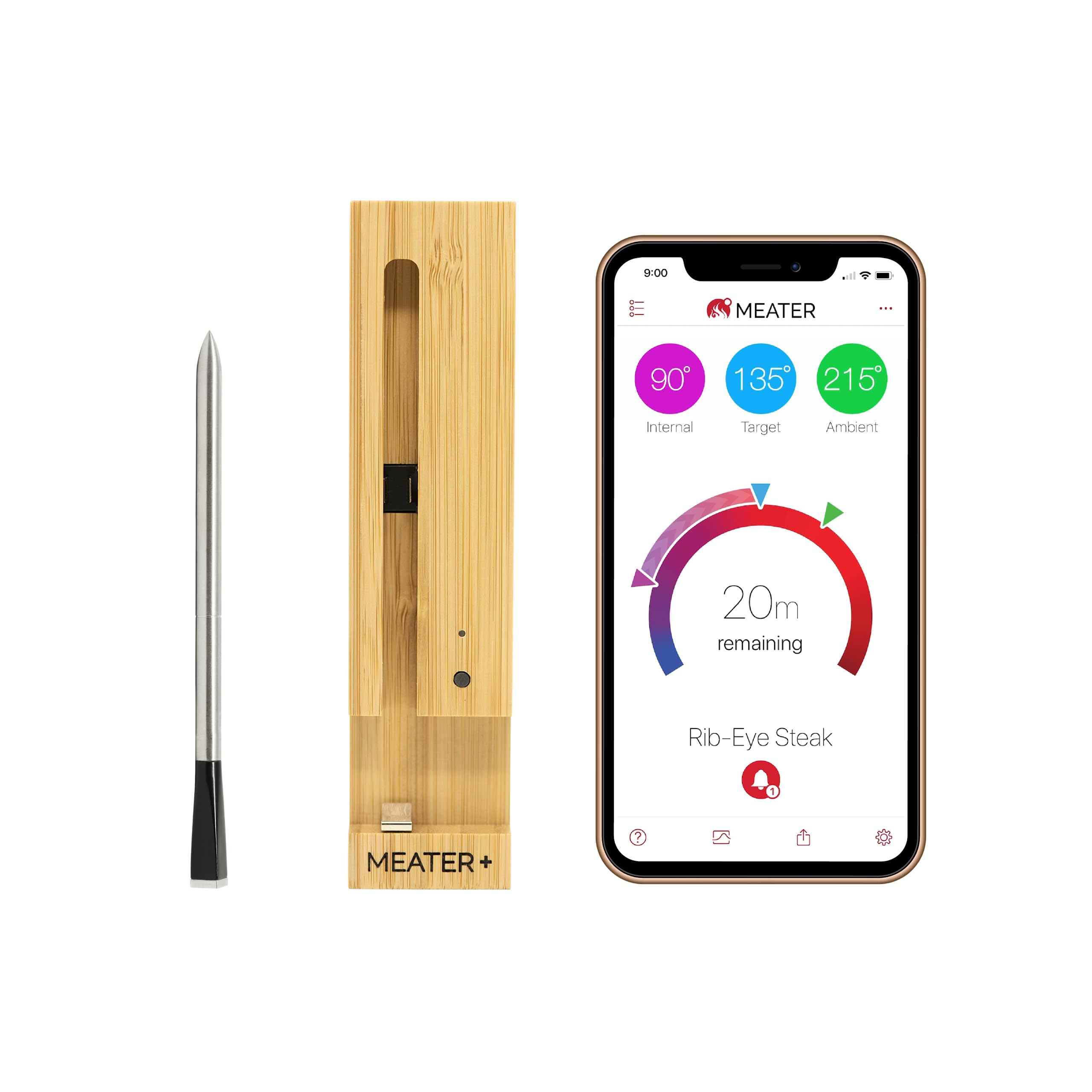 MEATER Plus: Wireless Smart Meat Thermometer | for BBQ, Oven, Grill, Kitchen, Smoker, Rotisserie | 165ft Bluetooth Wireless Range | iOS & Android App | Apple Watch, Alexa Compatible | Dishwasher Safe