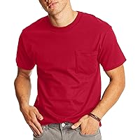Hanes Short Sleeve Beefy Pocket T-Shirt - 5190, Deep Red, Large