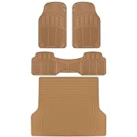 Proliners Classic Rubber Car Floor Mats - 4pc Front & Rear +Trunk Cargo Liner Heavy Duty Trimmable Diamond Grid for Car Truck SUV Van