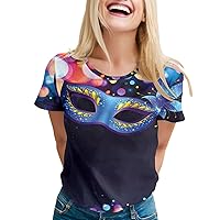 Party Tops for Women Womens Spring Summer Holidays Printed Short Sleeve O Neck T Shirt Top Womens Tees
