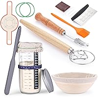 Sourdough Starter Kit for Bread Making,Bread Proofing Baskets Set of 1 9 inch Round Dough Proofing Bowls with Liners, Home Sourdough Bakers Baking Sourdough Starter Jar,Home Baking, Perfect for Gift