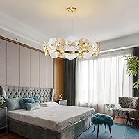 Modern Crystal Chandelier, Brass Gold Crystal Chandelier, Large Round Glass Chandelier Light Fixture for Living Room Dining Room Bedroom, D31.5