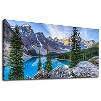 Large Moraine Lake Canvas Wall Art Mountain Lake Canvas Landscape Pictures Nature Artwork Glacially Fed Lake National Park Contemporary Wall Art for Bedroom Living Room Home Office Kitchen Wall Decor