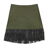 Alexis Womens Faux Leather Fringe A-Line Skirt